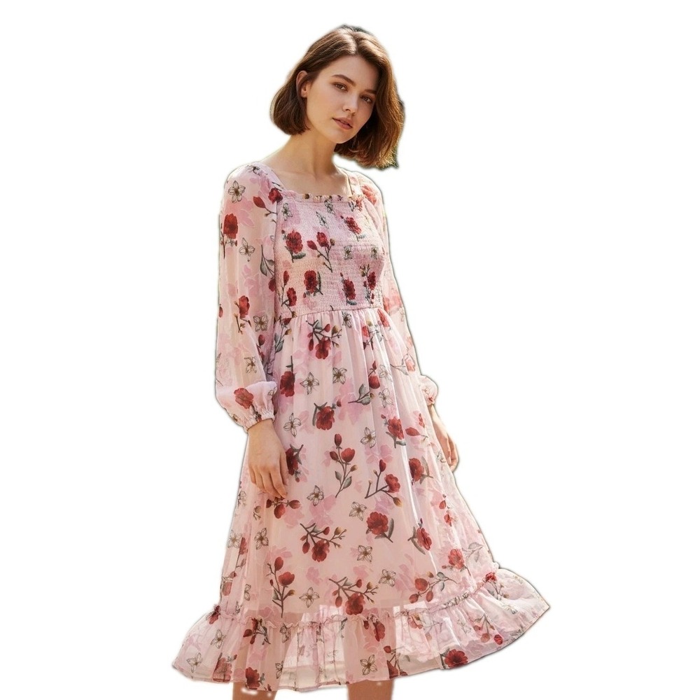 Searington Road Floral Smocked Velvet Maxi Dress SZ 16 Cottagecore Boho Romantic